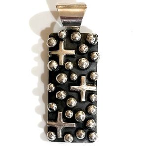 Signed - Chimney Butte, Vintage Navajo Sterling Cross/Crucifix Dot Large Pendant